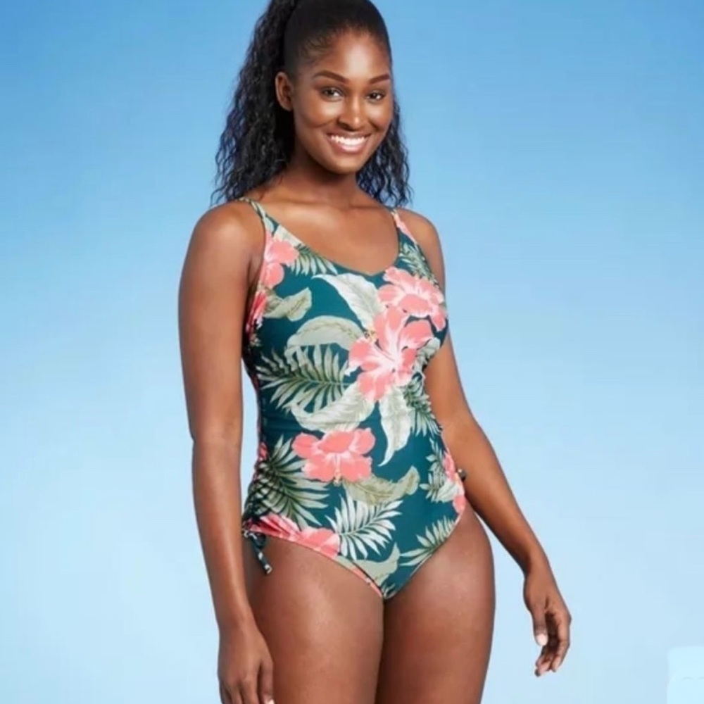 Kona Sol Green Floral One Piece Swimsuit NWT